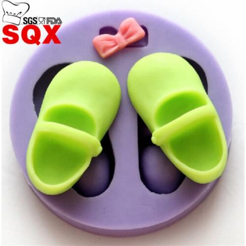 A pair of shoes & bow shape silicone Fondant cake decorating tools silicone mold DIY candy sugar craft bakware MouldSQ15144