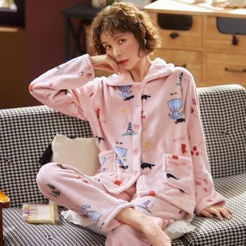 Coral Velvet Pajamas Ladies Autumn And Winter Thickening Velvet Warm Plus Size Middle-Aged And Elderly Mothers Home Service