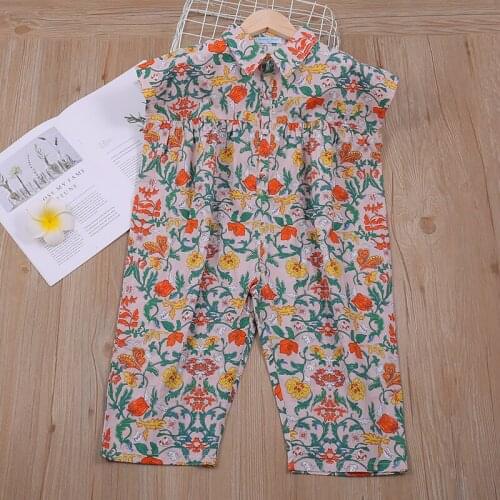 Sleeveless Girls Jumpsuit 2021 Summer Floral Children Overalls Pant For Kids Harem Pants Korean Style Girls Palysuit