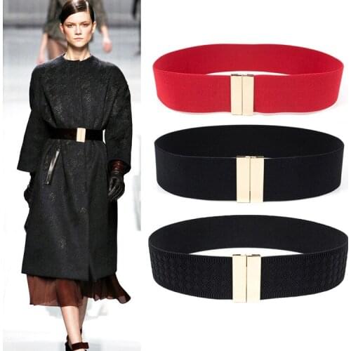 Full elastic style sleek minimalist alloy buckle wild ladies wide belt dress girdle accessories elastic decorative belt PD04