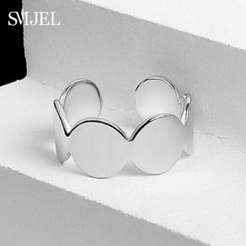 Simple Design Silver Color Hollow Round Open Ring For Women Mini Cute Geometric Splicing Adjustable Rings Party Jewelry 2021