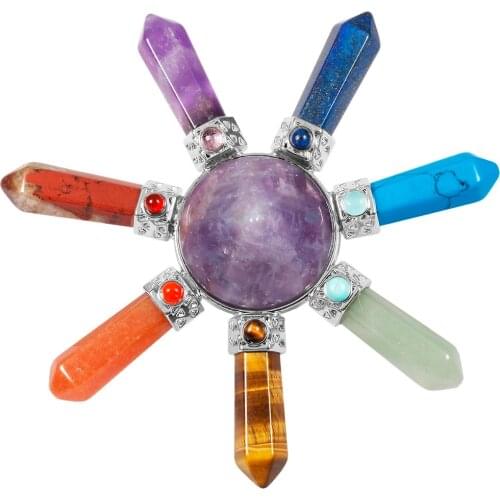 TUMBEELLUWA Purple Crystal Cone Pyramid Energy Generator 7 Chakra Healing Hexagonal Prism Points,for Reiki Balancing