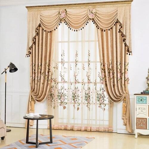 Luxury European Embroidered Curtains for Bedroom Chenille Window High-grade Custom Chenille Embroidery Sheer Customize Cloth