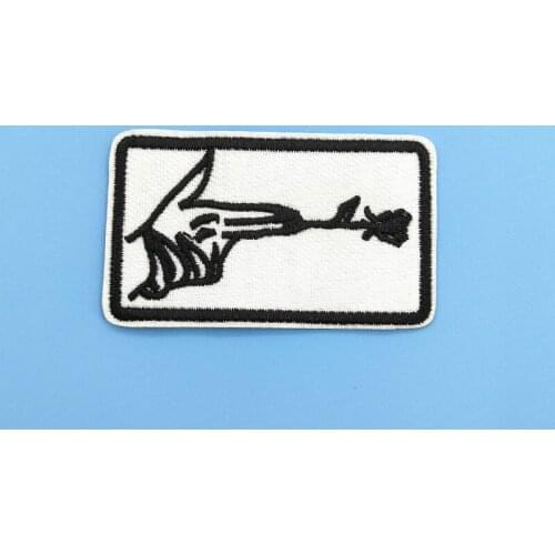Rose Hand Gun (Size:6.8x4.1cm) New Funny Adult Decorative Punk Patch DIY Cloth Sticker Embroidery Applique for Jacket Hat Bag