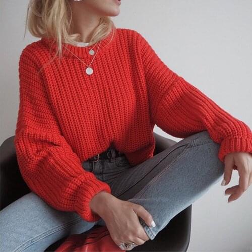 Autumn winter women crewneck long sleeve pollover sweater White red khaki gray coffee solid sweater 2020 jerseys mujer