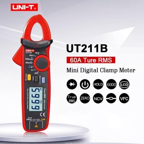 UNI-T UT211B 60A Mini Clamp Meter True RMS Digital Multimeter DC AC Voltage current meter Resistance Capacitance tester NCV