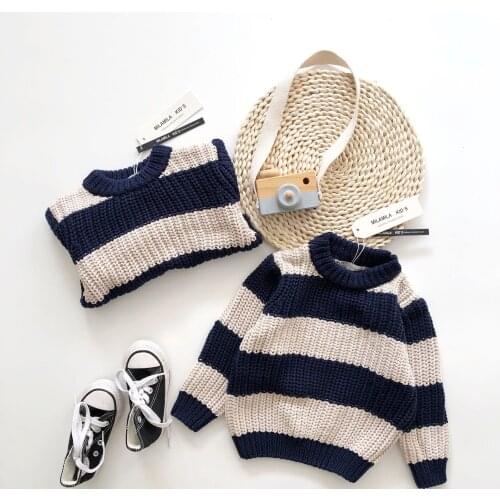 Tonytaobaby Spring Clothes New Boys and Girls Clothing Simple Joker Striped Pullover Sweater Kids Sweaters