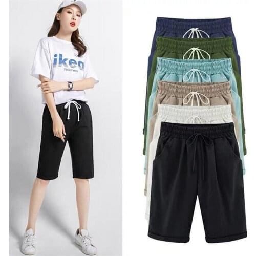 Vintage lady Simple Casual Solid Loose Knee Length Pants Women pantalones mujer pantalon femme trousers Plus Size M-6XL 7XL