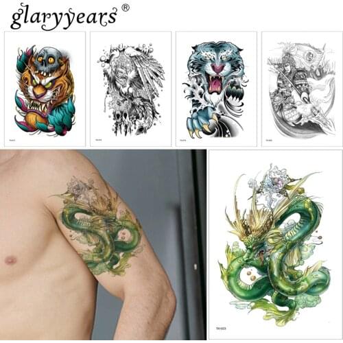 Glaryyears 1 Sheet Dragon Temporary Tattoo Sticker Colorful Fake Monster Flash Waterproof Fashion Small Body Art Men Women