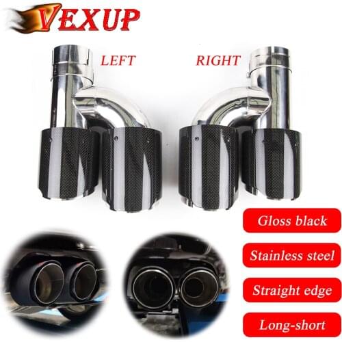 Top Quality H Shape Car Carbon Fiber Gloss Exhaust Tip Double Exit Exhaust Pipe Mufflers Nozzle Decoration Universal Stainless