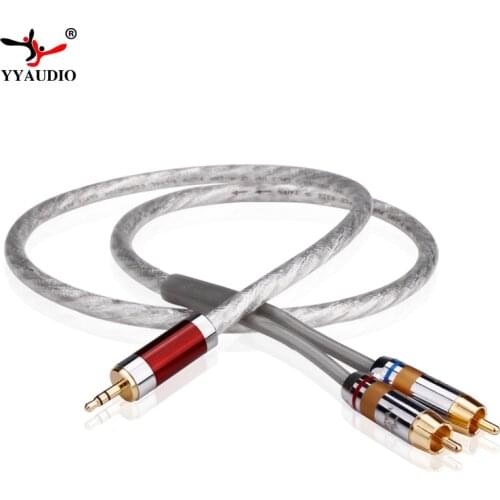 YYAUDIO YY-E150-S Stereo 3.5mm male to 2 RCA Audio Cable Silver Plated Hi-Fi for MP3 CD DVD TV PC IPAD IPOD