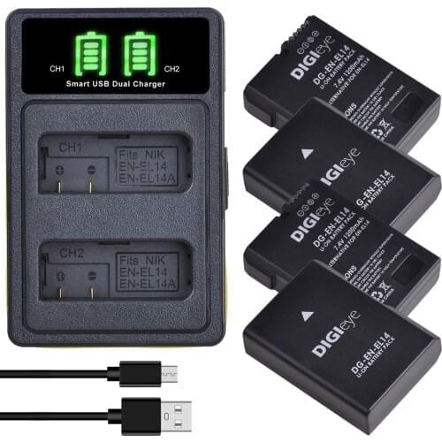 4X EN-EL14 EN-EL14a ENEL14 EN EL14 EL14a Battery + LCD USB Dual Charger for Nikon D3100 D3200 D3300 D5100 D5200 D5300 P7000