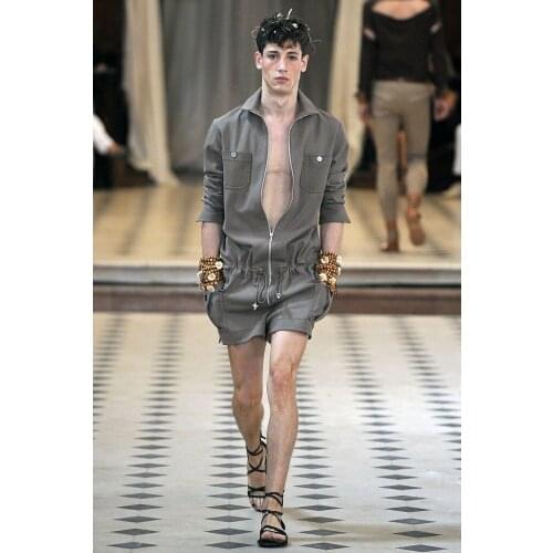 S-4XL 2020 pasarela mostrar hombres personalidad herramientas nuevo estilista negro fashio jumpsuit Plus size