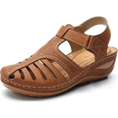 Women Casual Retro Style Buckle Wedges Sandals