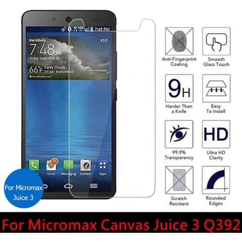 2.5D Tempered Glass for Micromax Canvas Juice 3 9H High Quality Explosion-proof Protective Film Screen Protector for Q392