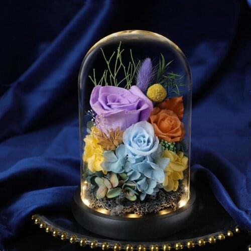 2sets/pack 13*18cm Transparent Glass Dome Vase Home Decoration Luminous Black Base Cover Wedding Prop DIY Friend Gift