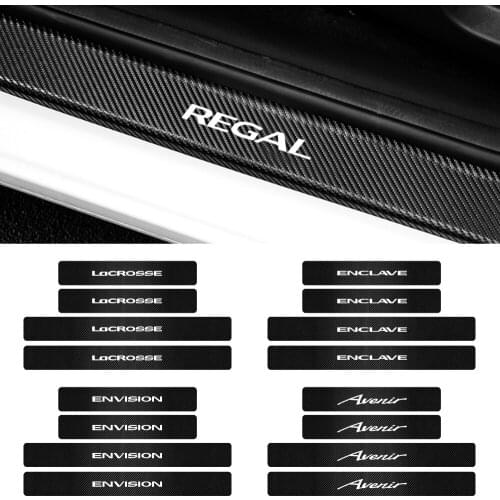 4pcs Carbon fiber Car logo Door Plate Scuff Protection Stickers for Buick Regal Lacrosse Encore Enclave envision Avenir