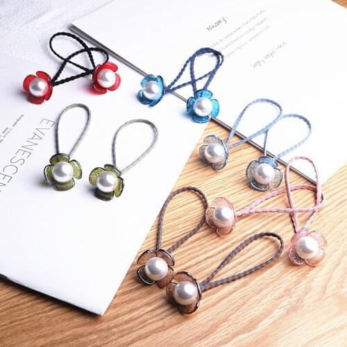 2018 New Girls Hair Accessries 3D acrylic Flower Pearls Hair Bands Elastic Ropes Ties Ponytail Holder