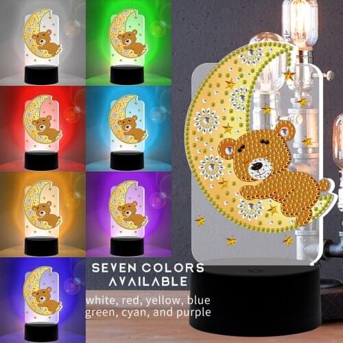 DIY Diamond Painting LED Light Lamp Cute Bear Special Shaped Diamond Mosaic Cross Stitch Embroidery Diamond Art Rhinestone Decor