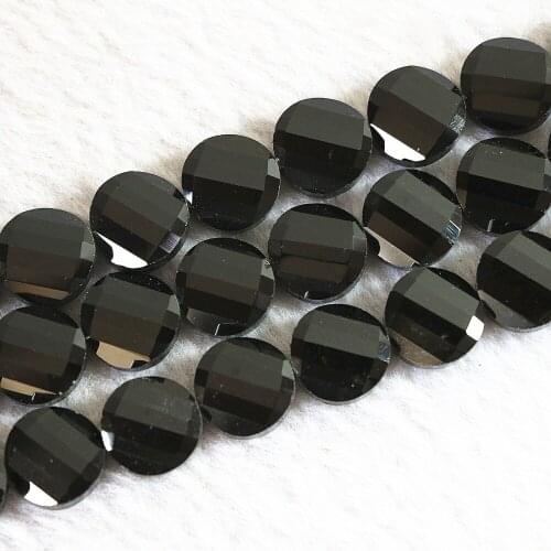 Free shipping black crystal glass beads for jewelry making 14mm round coin button faceted loose beads 1strand/B744