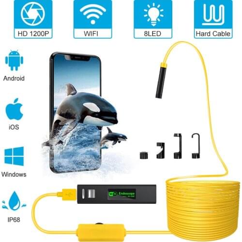 Wireless Inspection Camera 2.0 MP 1200P HD Endoscope Camera Waterproof Tube Snake Camera with 8 LED Lights for IOS Android PC