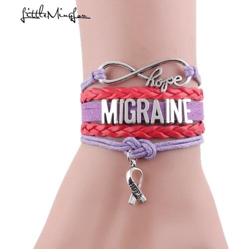 Infinity hope MIGRAINE bracelet medical ribbon charm Awareness leather handmade wrap women bracelets & bangles for men jewelry