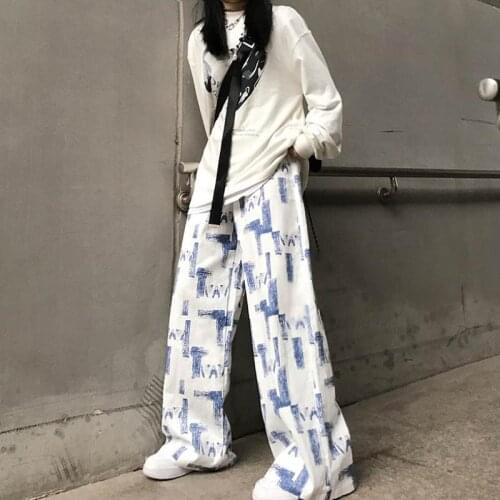 Y2K Pants Women 2021 New Loose Casual Pants Fashion Korean Style Ink Straight Wide Leg E-girl Elastic Waist Casual Trousers 90s