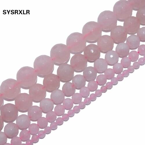 Wholesale Faceted Rose Pink Quartz Natural Stone Beads DIY Bracelet Necklace For Jewelry Making 4/ 6/8/10/12 MM Strand 15