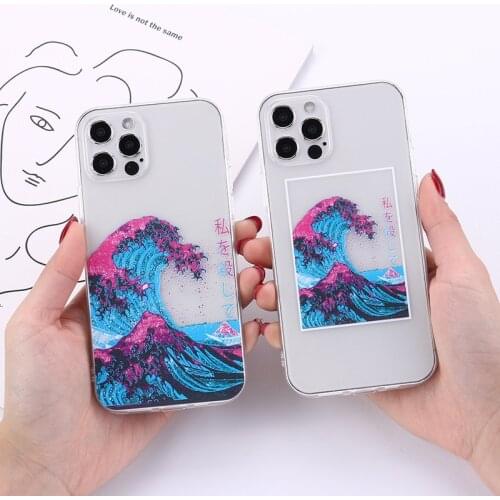 Great Wave off Kanagawa Transparent Case for Apple iPhone 12 11 Pro Max X SE2020 7 8 Plus Plus Xs Max XR Phone Case Cover Capa