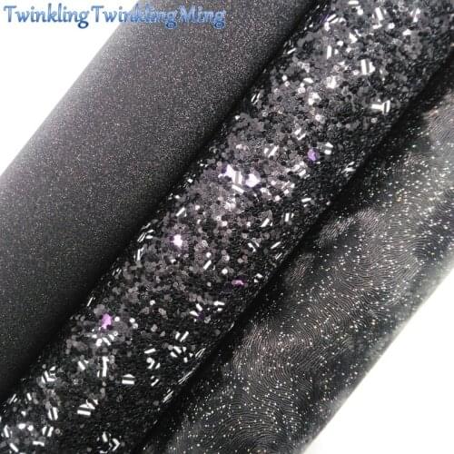 BLACK Glitter Fabirc, Sparkle Faux Leather Fabric, Synthetic Leather Fabric Sheets For Bow A4 8"x11"Twinkling Ming XM441