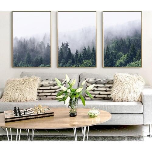 HAOCHU Nordic Canvas Art Print Landscape Decorative Painting Fresh Green Forest Fog Scenery Home Living Room Hotel Poster Mural