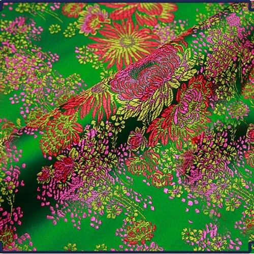 HLQON green floral Metallic Jacquard Brocade Fabric, jacquard yarn dyed fabric for dress,clothing,bedding,bag,curtain 114x100cm