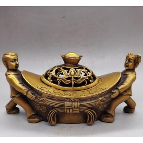 China brass yuan treasure Incense burner crafts statue