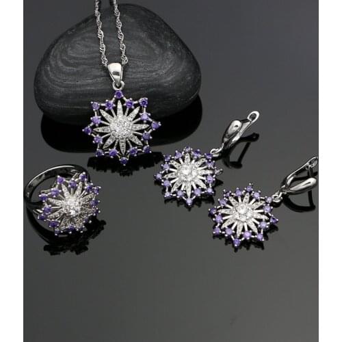925 Sterling Silver Jewelry Sets Natural Purple Cubic Zirconia Stone For Women Wedding Earrings/Pendant/Rings/Necklace Set