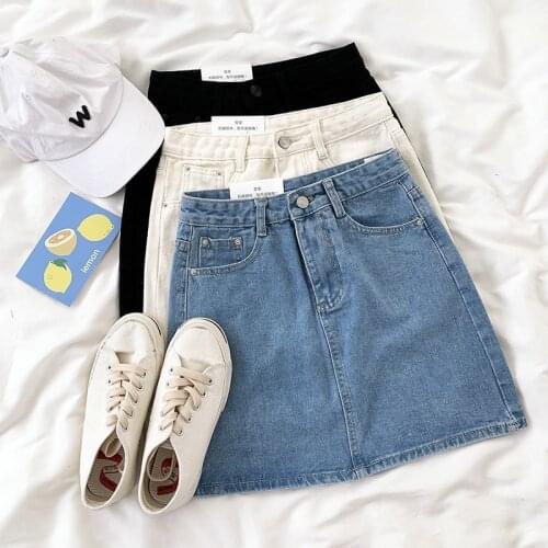 Summer all-match single product simple retro high-waisted thin denim A-line skirt 2021