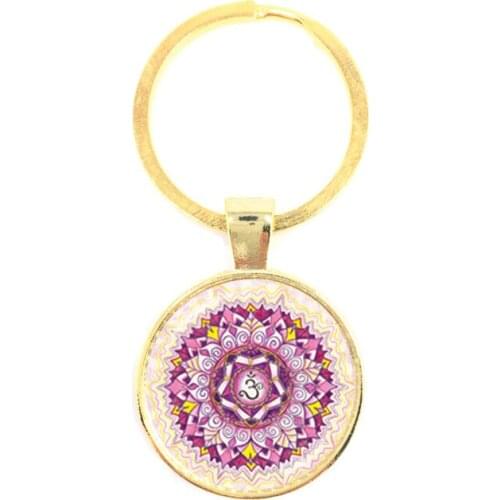 Fashion 2020 New Jewelry Keychains For Women OM Symbol Buddhist Zen Yoga Charm Henna Mandala Green Keychain