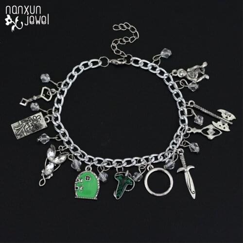 Fashion Charm Movie Bracelets Lord Of Elven Leaf Evenstar Pendant Sword Green Door Locket Women Men Bracelet Jewelry