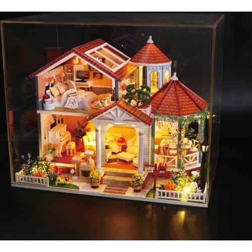 New DIY Hut Doll House Toys Kit With Lights Villa Handmade Manual Assembling Model Furniture 3D Wooden Miniature Dollhouse Toys