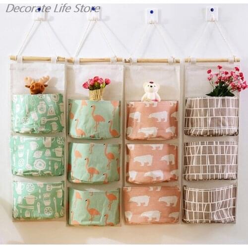 Wall Mounted Storage Bag 3 Pockets Wardrobe Organizer Hanging Organizer Sundries Cosmetics Toys Bag Wall Closet Organizer Bag