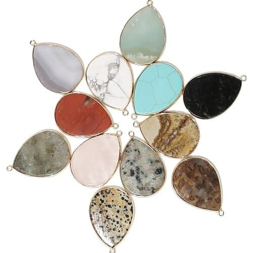 Natural Stone Glitter Stone Drop Shape Pendant 30x40mm Exquisitely Wrapped Agate Pendant For DIY Necklaces Sweater Chain Jewelry
