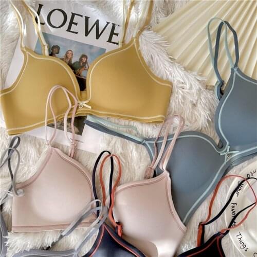 Wriufred womens gathering underwear no steel ring bra thin upper and lower thick student girls lingerie set adjustment type bra