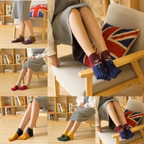 1 Pair Women Girls Soft Cartoon Cat Socks Five Finger Toes Cotton Autumn Winter Warm Socks N66
