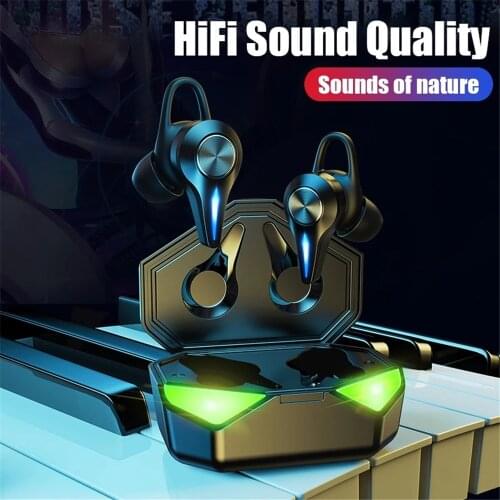 New TWS wireless bluetooth gaming headset without delay 9D high-fidelity stereo LED light noise-cancelling headset