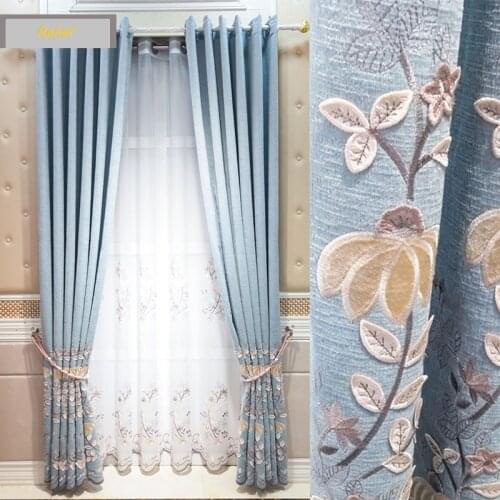 New Simple Curtains Relief Bedroom Girl Nordic Simple European Light Luxury High-end Shading for Living Room Curtains Custom