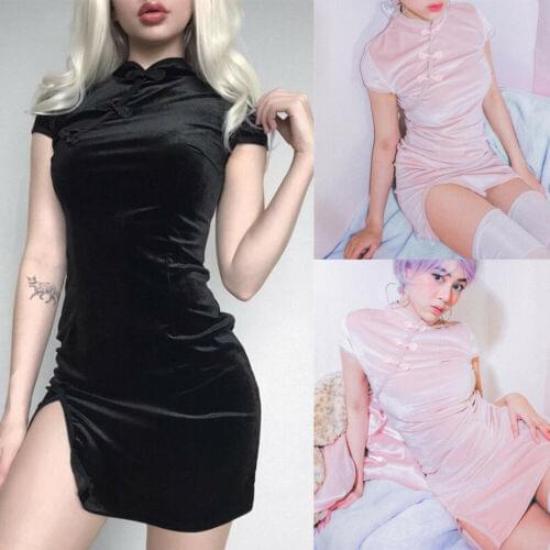 2021 New Arrival Chinese Style Female Velvet Qipao Short Style Cheongsam Women Traditional Silk Satin Dress Size S-L