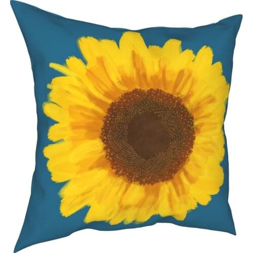 Sunflower On Navy Blue Pillowcase Printed Polyester Cushion Cover Decoration Throw Pillow Case Cover Car Square 45*45cm