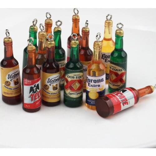 Resin 3D Simulation Bottle Charms Mini Beer Wine Bottle Jewelry Making Charms 10pcs/lot For DIY Necklace Jewelry Accessories