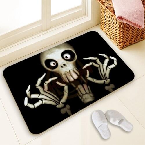 Custom Halloween Theme Skull Skeleton Door Mat Art Design Pattern Printed Carpet Floor Hall Bedroom Cool Pad Fashion Rug 40x60cm