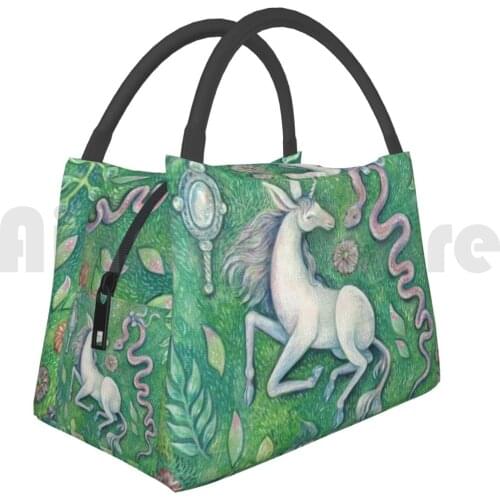 Portable Insulation Bag Unicorn Magic Unicorn Medieval Renaissance Horse Snake Green Nature Cute Animal