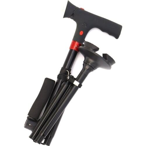 Portable Walking Stick Old Peoples Stick Medical Crutches Folding Walking Cane with LED Light Adjustable & Outdoor Magic Cane